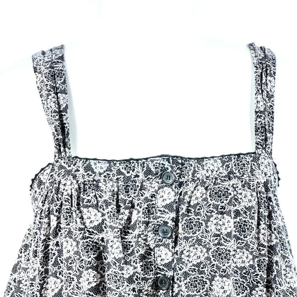 Free people black and white floral bottom front tiered tank top S